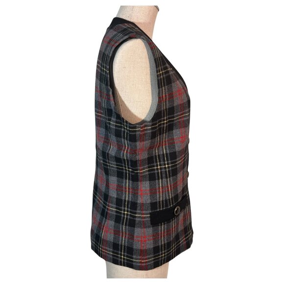 Vintage Pendleton Womens Tartan Gray Plaid Wool Vest Black Belvet Trim Size 6 - Picture 4 of 9